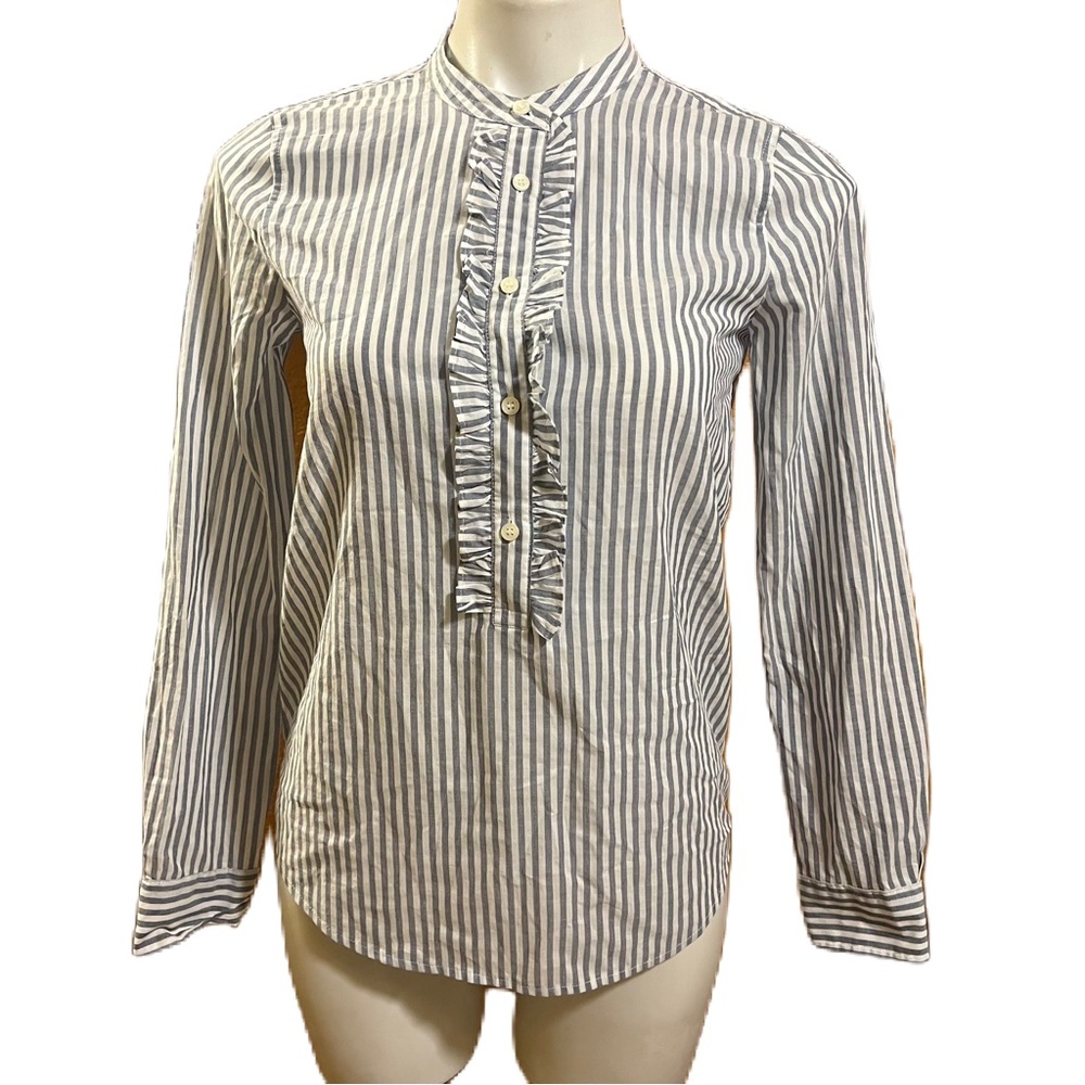 J.Crew Factory Ruffle Front Striped Popover Shirt